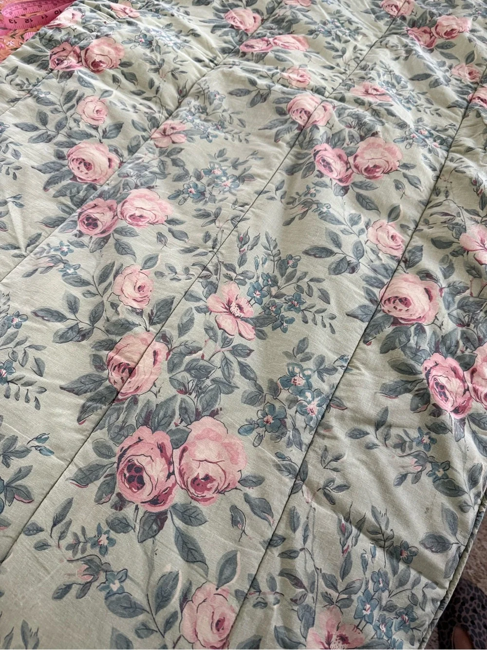 Vintage Ralph Lauren Twin Comforter -Meade-Green-Pink Roses-100% Cotton 1990's